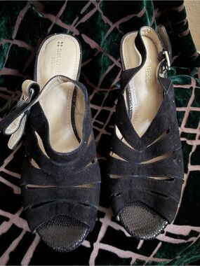 Naturalizer Black Suede Cutout Slingback Heels